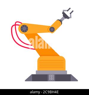 Roboterarm flach Design Vektor-Illustration isoliert auf weißem Hintergrund. Roboterarm oder -Hand. Industrieller Manipulator. Moderne intelligente Fabrik indust Stock Vektor