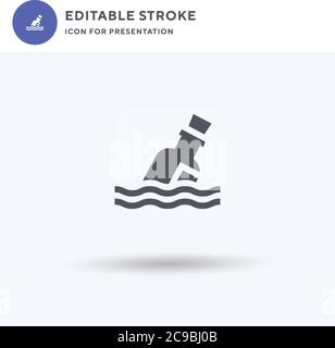 Nachricht in EINER Flasche Symbolvektor, gefüllt flache Zeichen, solides Piktogramm isoliert auf weiß, Logo-Illustration. Symbol für Nachricht in EINER Flasche zur Präsentation. Stock Vektor