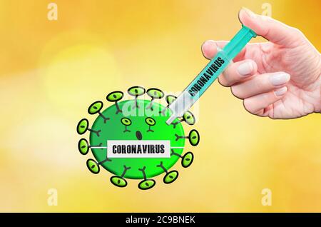 Mikroskopische Ansicht des Coronavirus, eines Erregers, der die Atemwege angreift. Analyse und Test, Experimentieren. Sars Stockfoto