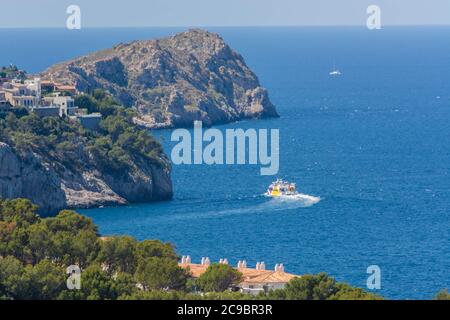 Panorama der Bucht fotografiert Paguera aus dem Berg an der Costa De La Calma. Stockfoto