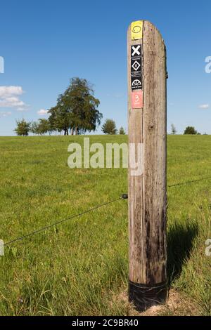 Wegweiser auf dem Weg der Wupper bei Wipperfürth, Deutschland Stockfoto