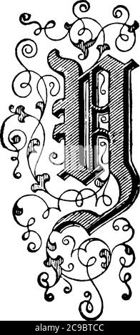 Eine typische Darstellung des Buchstabens, 'Capital-Y', ornamentaler floraler Schriftzug. Das Alphabet ist dekoriert und wird in einer stilvollen Form dargestellt, vint Stock Vektor