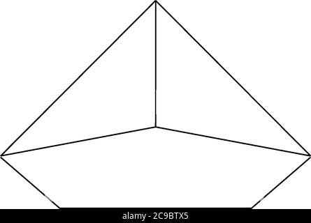 Geometrische Konstruktion einer rechten fünfeckigen Pyramide von unten betrachtet. Die Basis ist ein pentagon und die Gesichter sind gleichschenklige Dreiecke, vintage Linie dra Stock Vektor