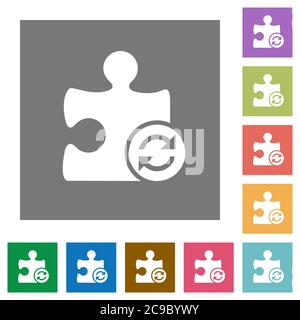 Aktualisieren Plugin flache Symbole auf einfache Farbe quadratischen Hintergründen Stock Vektor