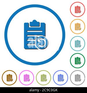 Rückgängig: Hinweis ändert flache Farbvektorsymbole mit Schatten in runden Umrissen auf weißem Hintergrund Stock Vektor