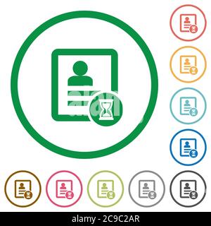 Kontaktverarbeitung flache Farbsymbole in runden Umrissen auf weißem Hintergrund Stock Vektor