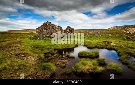 Zerstörte Gebäude. Grassington Moor Blei Minen. Yorkshire Dales Stockfoto