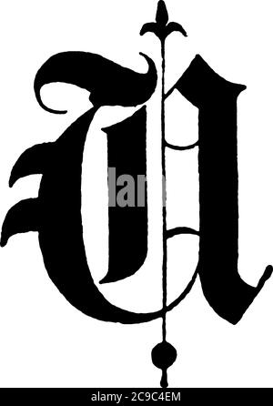 Eine typische Darstellung des Buchstabens, 'Capital-U', alter englischer Titeltext. Das Alphabet ist dekoriert und wird in einer stilvollen Form dargestellt, vintage l Stock Vektor