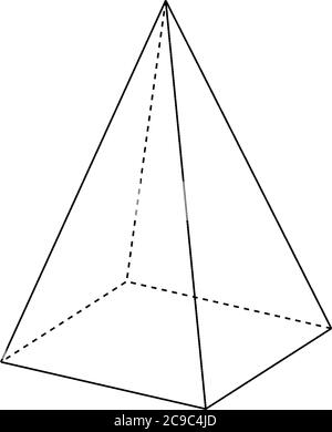 Geometrische Konstruktion einer rechten rechteckigen Pyramide mit versteckten Kanten dargestellt. Die Basis ist ein Rechteck und die Gesichter sind gleichschenklige Dreiecke, vintage Stock Vektor
