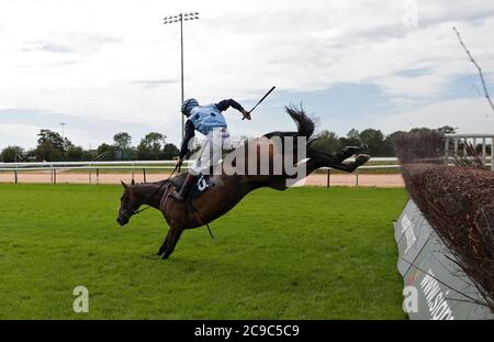 Waitonit von Sam Twiston-Davies hat die letzte Runde gemacht, bevor er die Handicap Chase für Anfänger von Middleham Park Racing auf der Southwell Racecourse gewann. Stockfoto