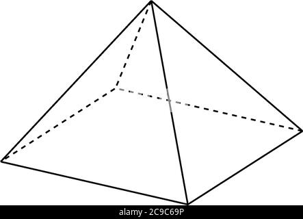 Geometrische Konstruktion einer rechten rechteckigen Pyramide mit versteckten Kanten dargestellt. Die Basis ist ein Rechteck und die Gesichter sind gleichschenklige Dreiecke, vintage Stock Vektor