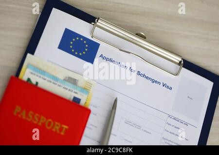 Ordner mit Dokumenten für Visum und Reisepass Stockfoto
