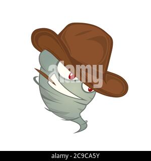Texas Tornado mit roten Augen in einem Cowboyhut mit einem Zahnstocher in den Zähnen Stock Vektor