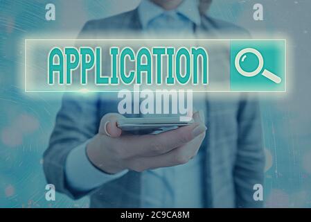 Textschild mit der Anwendung. Business Foto präsentiert Computer-Programm, das für einen bestimmten Zweck Web-Suche digitale Informationen fut Stockfoto