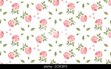 Rose Blume und Blatt nahtlose Muster für Tapeten-Design. Botanica Repeat Print für Stoff, Textil. Eleganter Blumenhintergrund. Stock Vektor