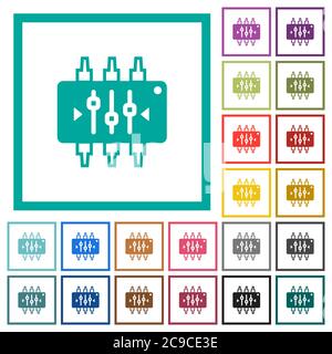 Chip Tuning flache Farb-Symbole mit Quadranten Rahmen auf weißem Hintergrund Stock Vektor