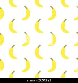 Gelbe Bananen, nahtloses Muster auf weißem Hintergrund. Stock Vektor