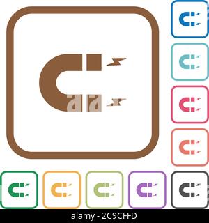 Hufeisenmagnet einfache Symbole in Farbe abgerundeten quadratischen Rahmen auf weißem Hintergrund Stock Vektor