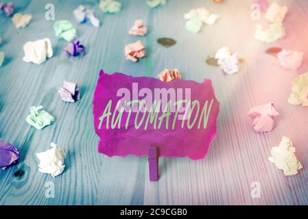 Textzeichen mit der Anzeige Automatisierung. Business Foto Text automatisch gesteuerten Betrieb eines Geräts, Prozess farbigen zerknittert Rechteck geformt erinnern Stockfoto