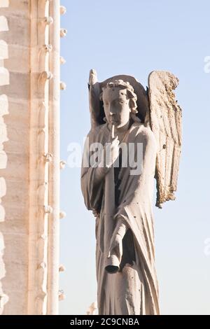 Skulptur eines Engels auf dem Dach der Kathedrale von Notre Dame de Paris (Notre Dame de Paris). Frankreich. Stockfoto