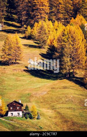 Livigno - Valtellina (IT) - Typische Berghütte im Herbst Stockfoto