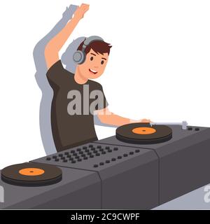 DJ macht Spaß beim Musikspielen für die Leute im Club, Hand liegt in der Luft Stock Vektor