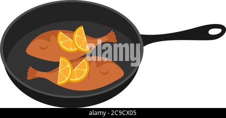 Zwei Fische in einer Pfanne, Illustration, Vektor auf weißem Hintergrund Stock Vektor