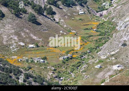 Tarahumara Siedlung von der Aerial Gondola bei Divisadero, Copper Canyon, Chihuahua, Mexiko. Stockfoto