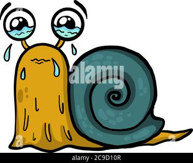 Gelbe Schnecke weinend, Illustration, Vektor auf weißem Hintergrund Stock Vektor