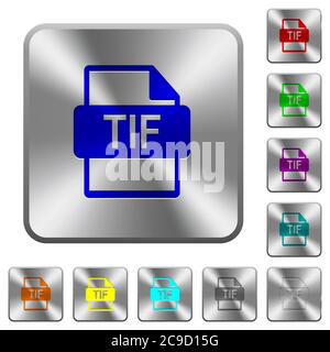 TIF-Dateiformat gravierte Symbole auf runden quadratischen Knöpfen aus glänzendem Stahl Stock Vektor