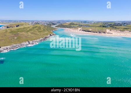 Luftaufnahme von Crantock Bay, Newquay, England Stockfoto