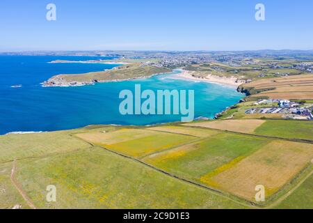 Luftaufnahme von Crantock Bay, Newquay, England Stockfoto