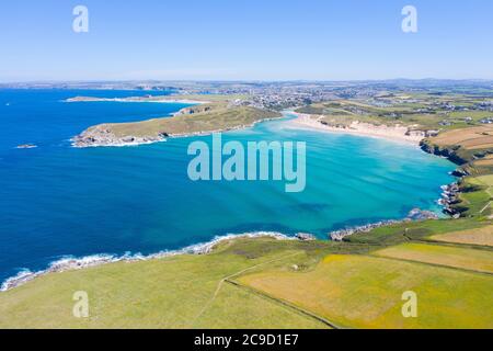 Luftaufnahme von Crantock Bay, Newquay, England Stockfoto