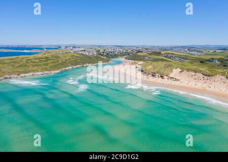 Luftaufnahme von Crantock Bay, Newquay, England Stockfoto