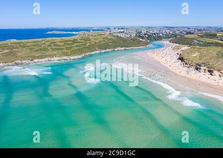 Luftaufnahme von Crantock Bay, Newquay, England Stockfoto