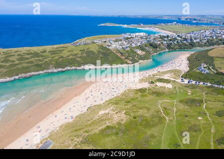 Luftaufnahme von Crantock Bay, Newquay, England Stockfoto