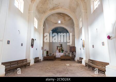 Mision Satevo Interior, in der Nähe von Batopilas, Copper Canyon, Chihuahua, Mexiko. Erbaut von Jesuiten, 1760-64. Stockfoto