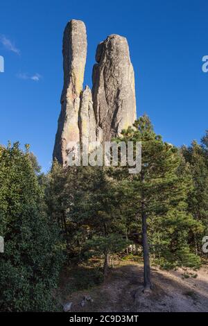 Felsformationen im Tal der Mönche, in der Nähe von Creel, Chihuahua Staat, Mexiko. Stockfoto