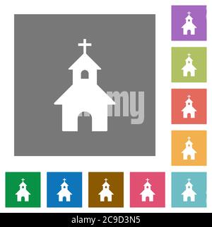 Flache Symbole auf einfachen farbigen quadratischen Hintergründen Stock Vektor