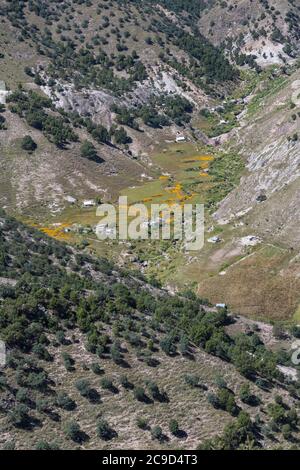 Tarahumara Siedlung von der Aerial Gondola bei Divisadero, Copper Canyon, Chihuahua, Mexiko. Stockfoto