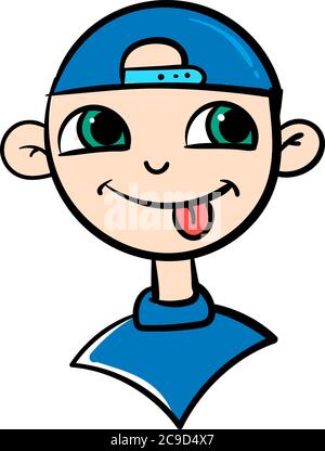 Junge mit blauem Hut, Illustration, Vektor auf weißem Hintergrund Stock Vektor