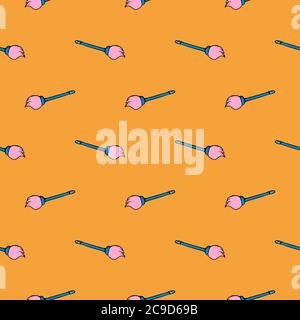 Rosa und blauer Mopp, nahtloses Muster auf orangefarbenem Hintergrund. Stock Vektor