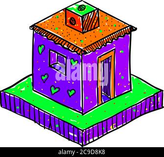 Hütte mit Herzen, Illustration, Vektor auf weißem Hintergrund Stock Vektor