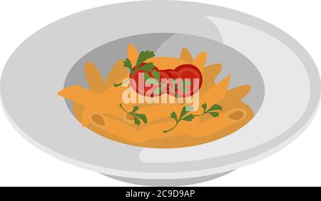 Penne in Platte, Illustration, Vektor auf weißem Hintergrund Stock Vektor