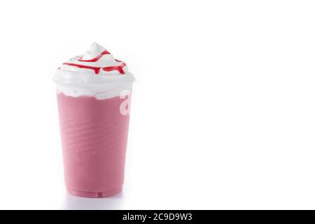 Erdbeere vereisten Milchshake isoliert auf weißem Hintergrund.Copy Raum Stockfoto