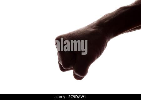 Schutz der männlichen Faust, Opposition - Silhouette, isolieren Stockfoto