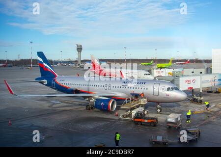 Airbus a320 Aeroflot Airlines, Flughafen Pulkovo, Russland Sankt Petersburg. 25. februar 2020 Stockfoto