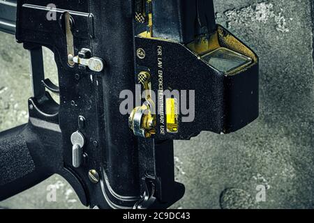 Moderne Waffenserie. US Army Sturmgewehr, Nahaufnahme. Stockfoto