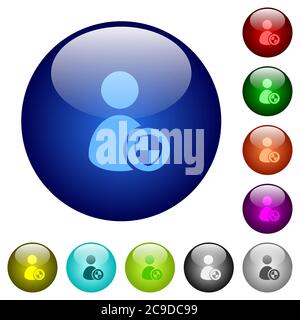 Symbole zum Schutz von Benutzerkonten auf runden farbigen Glasschaltflächen Stock Vektor