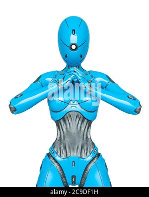 Gynoid ist der super fembot ist bereit für Aktion in weißem Hintergrund, 3d-Illustration Stockfoto